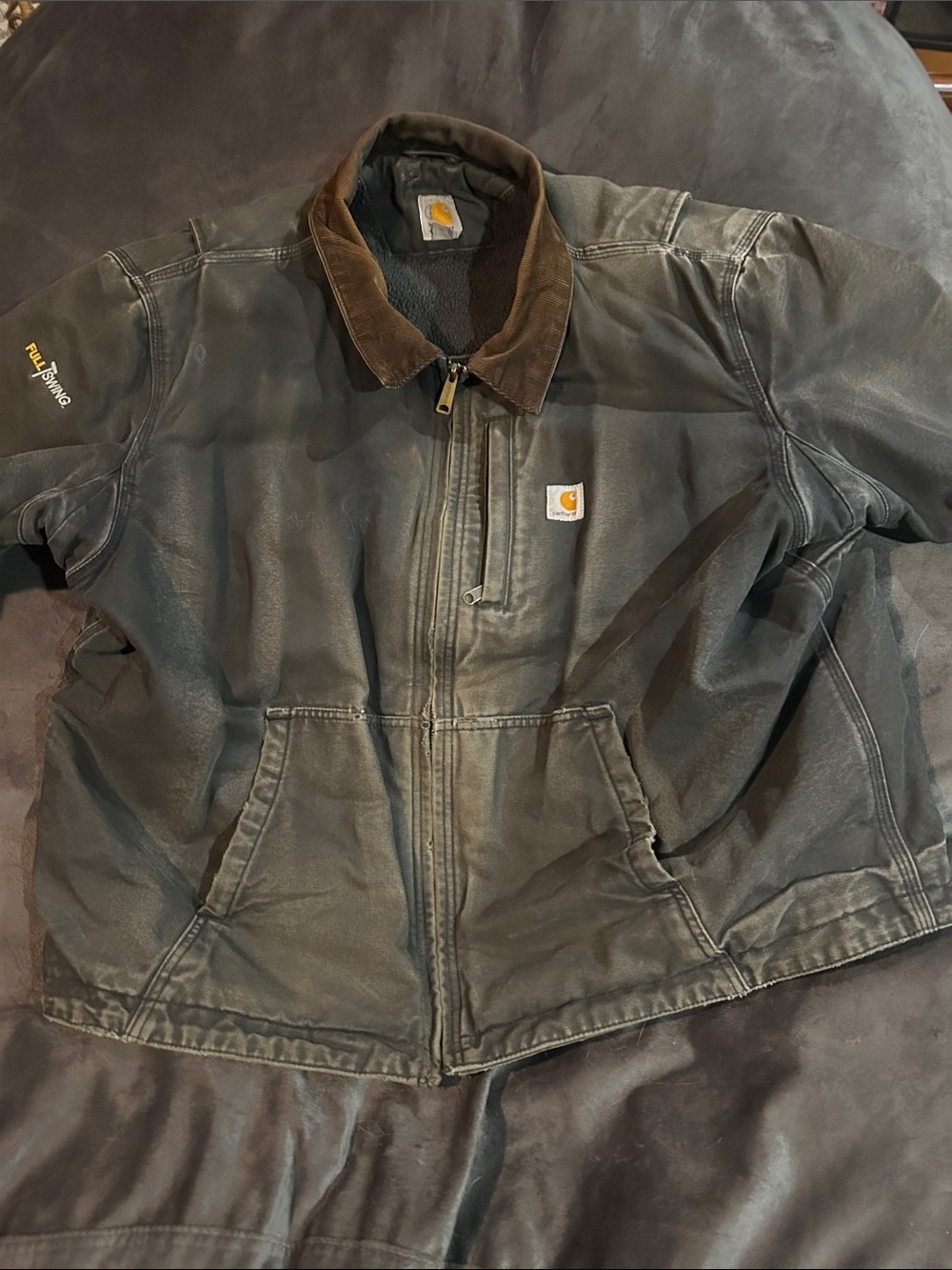 Carhartt men’s Green Canvas Jacket with Corduroy Collar